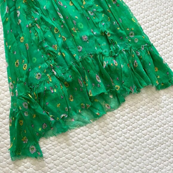 NWOT The Kooples Silk Green Floral Mini Dress Size 2 - Picture 4 of 12